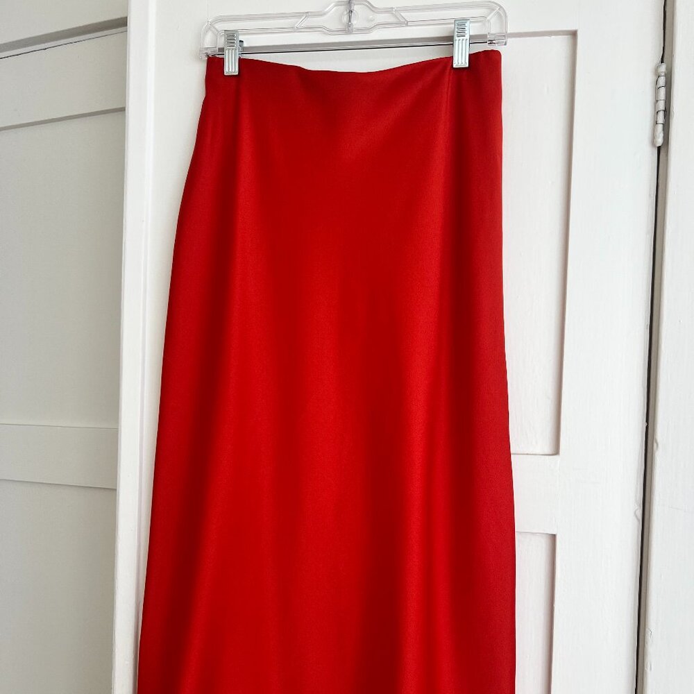 Red Satin Midi Skirt